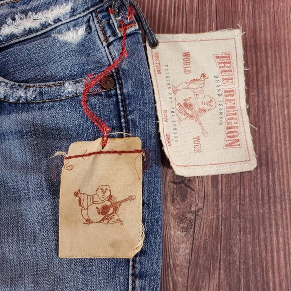 NWT True Religion Womens Size 26 Joey Row Seat Flap Flare Distressed Denim Jeans - Picture 11 of 15